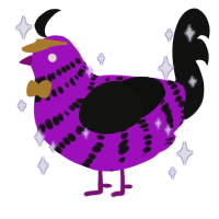 NYL, a amethyst and black chicken with a bar pattern