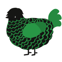 A black and viridian chicken with a lace pattern
