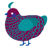 A wine and teal chicken with a lace pattern