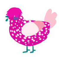 A fuchsia and rose chicken with a speckle pattern