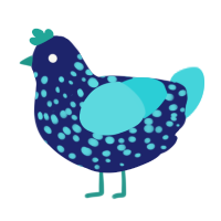 A navy and aqua chicken with a speckle pattern