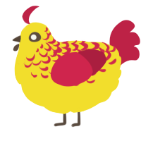 A yellow and crimson chicken with a half-lace pattern