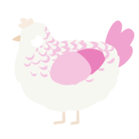 A white and pink chicken with a half-lace pattern