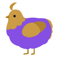 A blurple and gold chicken with a head pattern