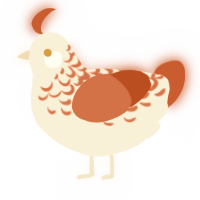 Solar, a cream and vermilion chicken with a half-lace pattern