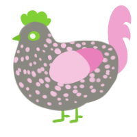 A ash and pink chicken with a speckle pattern