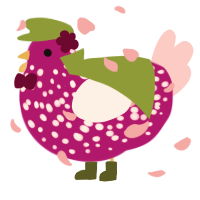 A fuchsia and rose chicken with a speckle pattern