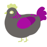 A grey and plum chicken with a neck-speckle pattern