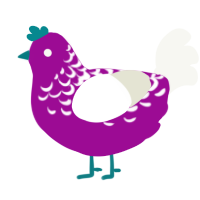 A plum and white chicken with a half-lace pattern