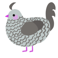 A silver and grey chicken with a lace pattern