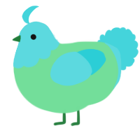 A spring and aqua chicken with a head pattern