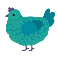 A turquoise and sea chicken with a speckle pattern