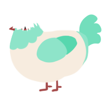 A cream and mint chicken with a head pattern