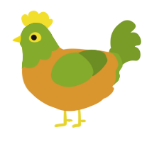 A orange and chartreuse chicken with a head pattern