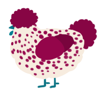 Peppermint Pox, a cream and maroon chicken with a speckle pattern