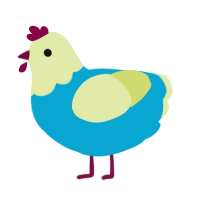 A cerulean and lemon chicken with a head pattern