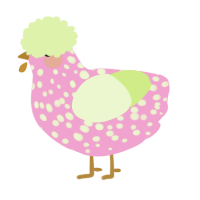 A pink and apple chicken with a speckle pattern