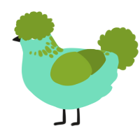 A mint and chartreuse chicken with a neck-speckle pattern
