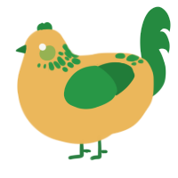 smol banana, a honey and viridian chicken with a neck-speckle pattern