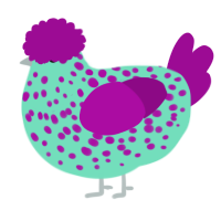 A mint and plum chicken with a speckle pattern