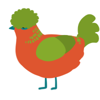 A vermilion and chartreuse chicken with a neck-band pattern