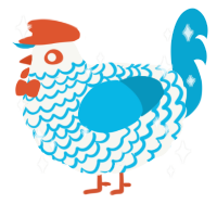 A white and cerulean chicken with a lace pattern