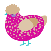 A fuchsia and beige chicken with a speckle pattern