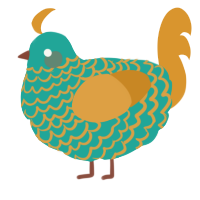 A turquoise and orange chicken with a lace pattern