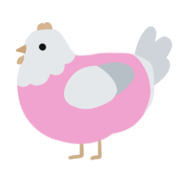 Fluffy Cushion, a pink and mist chicken with a head pattern