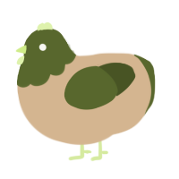 Shrek Jr, a beige and olive chicken with a head pattern