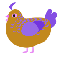 A ochre and blurple chicken with a half-lace pattern