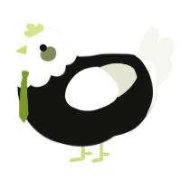 Romano, a black and white chicken with a head pattern