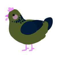 leaves, a olive and tumblr chicken with a neck-speckle pattern