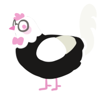 tybalt, a sable and white chicken with a head pattern