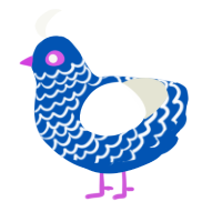 A ultramarine and white chicken with a lace pattern