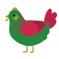 A viridian and crimson chicken with a half-lace pattern