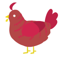 A red and crimson chicken with a half-bar pattern