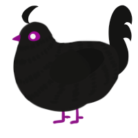 Entity, a sable and black chicken with a bar pattern