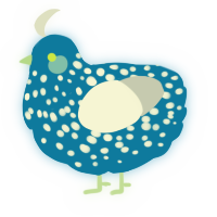 A sapphire and mist chicken with a speckle pattern