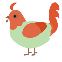 A gluppy and vermilion chicken with a head pattern