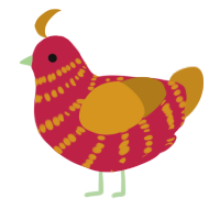A crimson and ochre chicken with a bar pattern