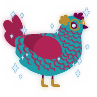 Lotus, a turquoise and crimson chicken with a lace pattern