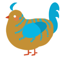 A gold and cerulean chicken with a half-bar pattern