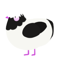 A white and sable chicken with a head pattern