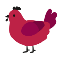 A crimson and maroon chicken