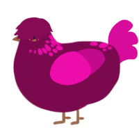 A wine and fuchsia chicken with a neck-speckle pattern