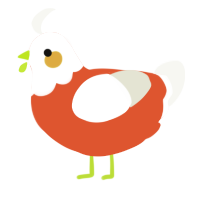 A vermilion and white chicken with a head pattern