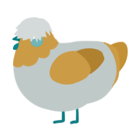 A silver and gold chicken with a head pattern