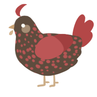 A bark and red chicken with a speckle pattern