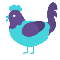 A aqua and overcast chicken with a head pattern